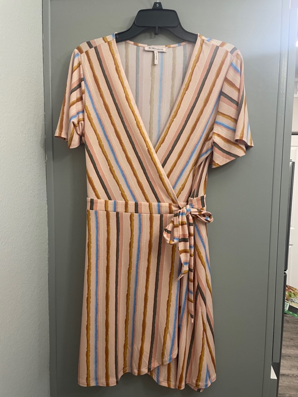 BCBGMAXAZRIA Pink Striped Wrap Dress